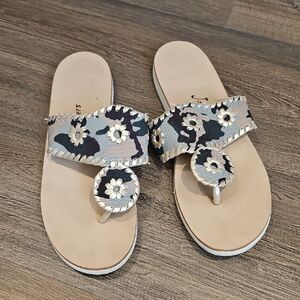 Jack Rogers CAMO  Slide Sandals in Beige and GREEN & GOLD, EUC, Sz 8